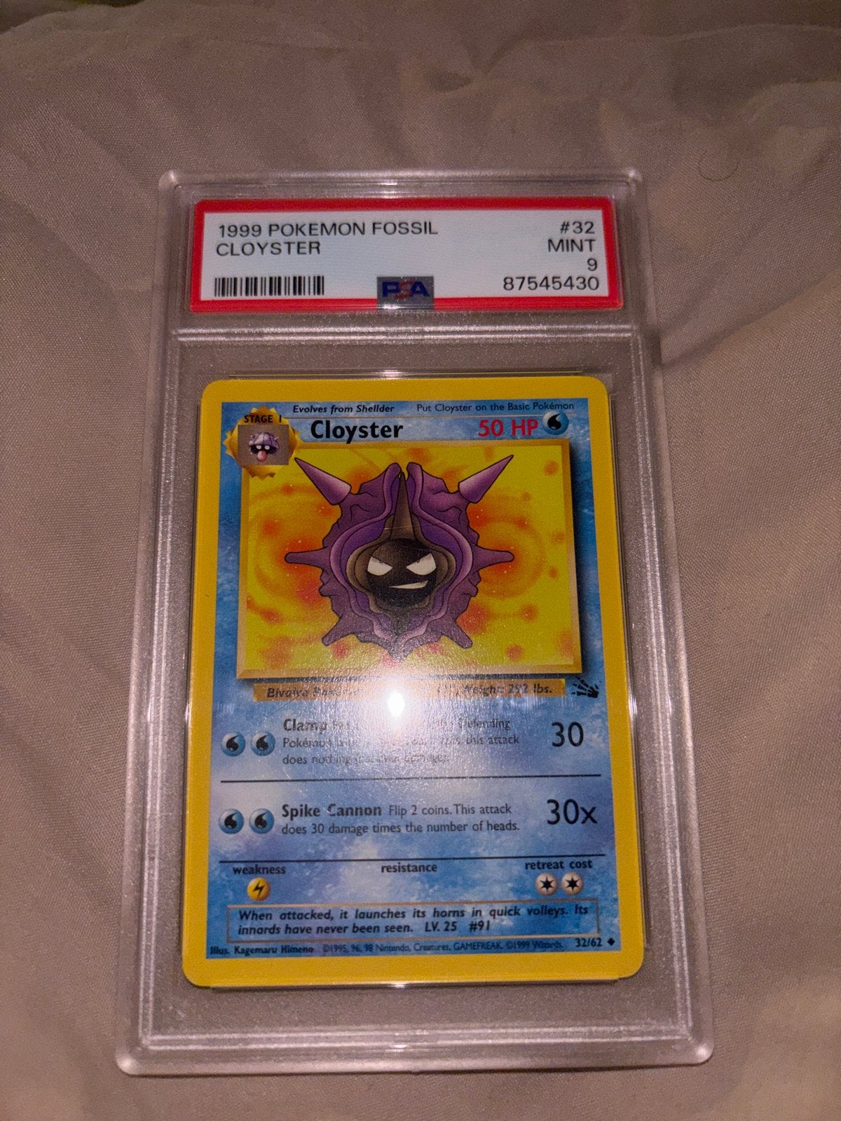 1999 Pokémon Fossil Cloyster PSA 9 Mint, Ophalen of Verzenden, Zo goed als nieuw, Losse kaart
