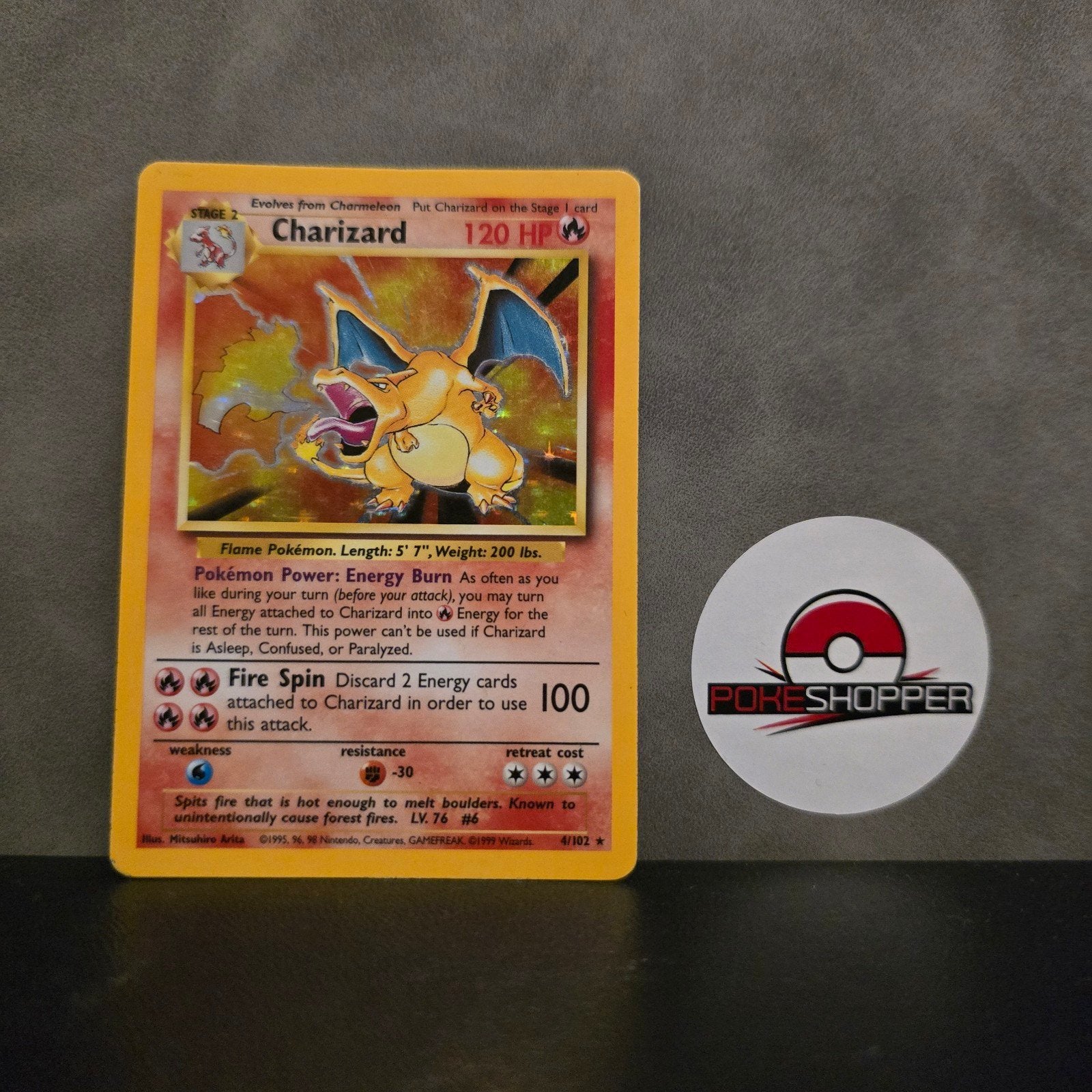 Charizard (BS 4) Base Set Pokémon Kaart, Ophalen of Verzenden, Gebruikt, Losse kaart