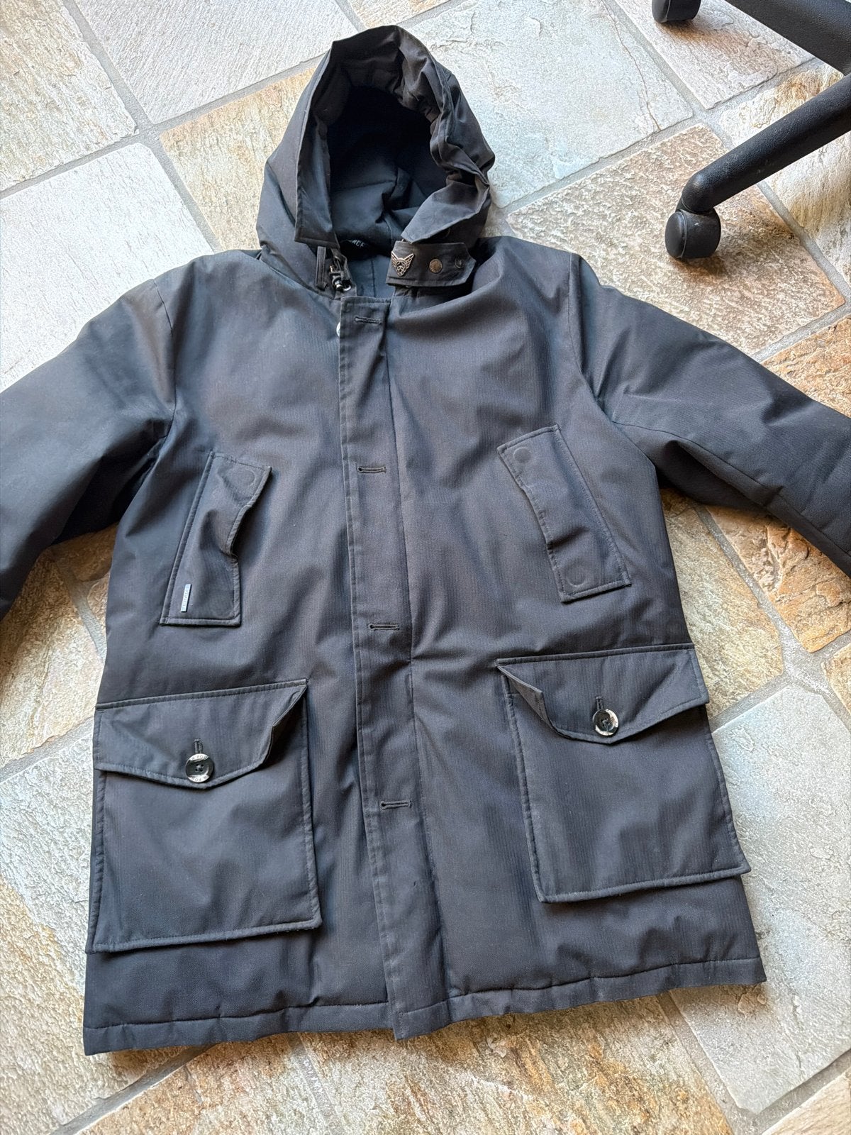 Airforce winterjas met capuchon, Kleding | Heren, Jassen | Winter, Ophalen of Verzenden, Gedragen, Maat 52/54 (L), Grijs