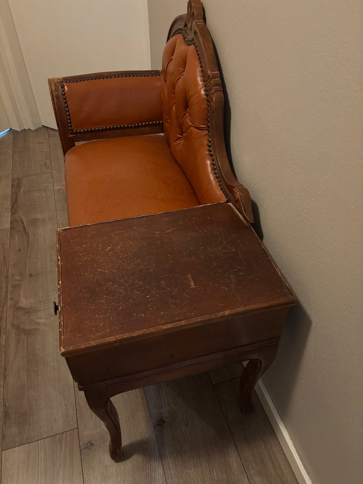 Antieke Telefoonbankje / Bijzetbankje met Lade, Antiek en Kunst, Antiek | Meubels | Stoelen en Banken, Ophalen