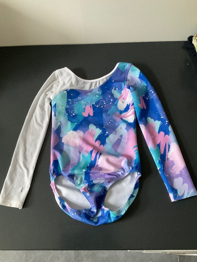 Meijsje turnen pak max 128 cm, Ophalen, Gebruikt, Blauw, Kindermaat 122 t/m 140