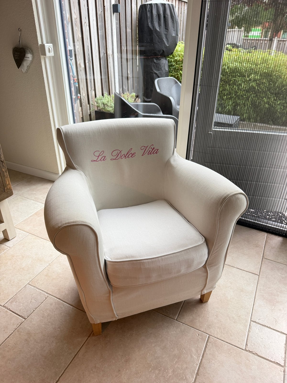2x Riviera Maison La Dolce Vita fauteuil – wit – nette staat, Ophalen, Zo goed als nieuw, 75 tot 100 cm, 50 tot 75 cm