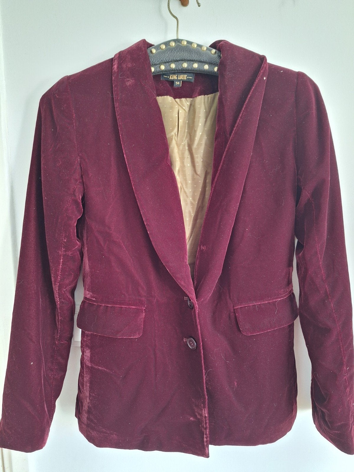 King Louie fluwelen blazer aubergine maat 34 1x zgan, Paars, Ophalen of Verzenden, Zo goed als nieuw, Jasje
