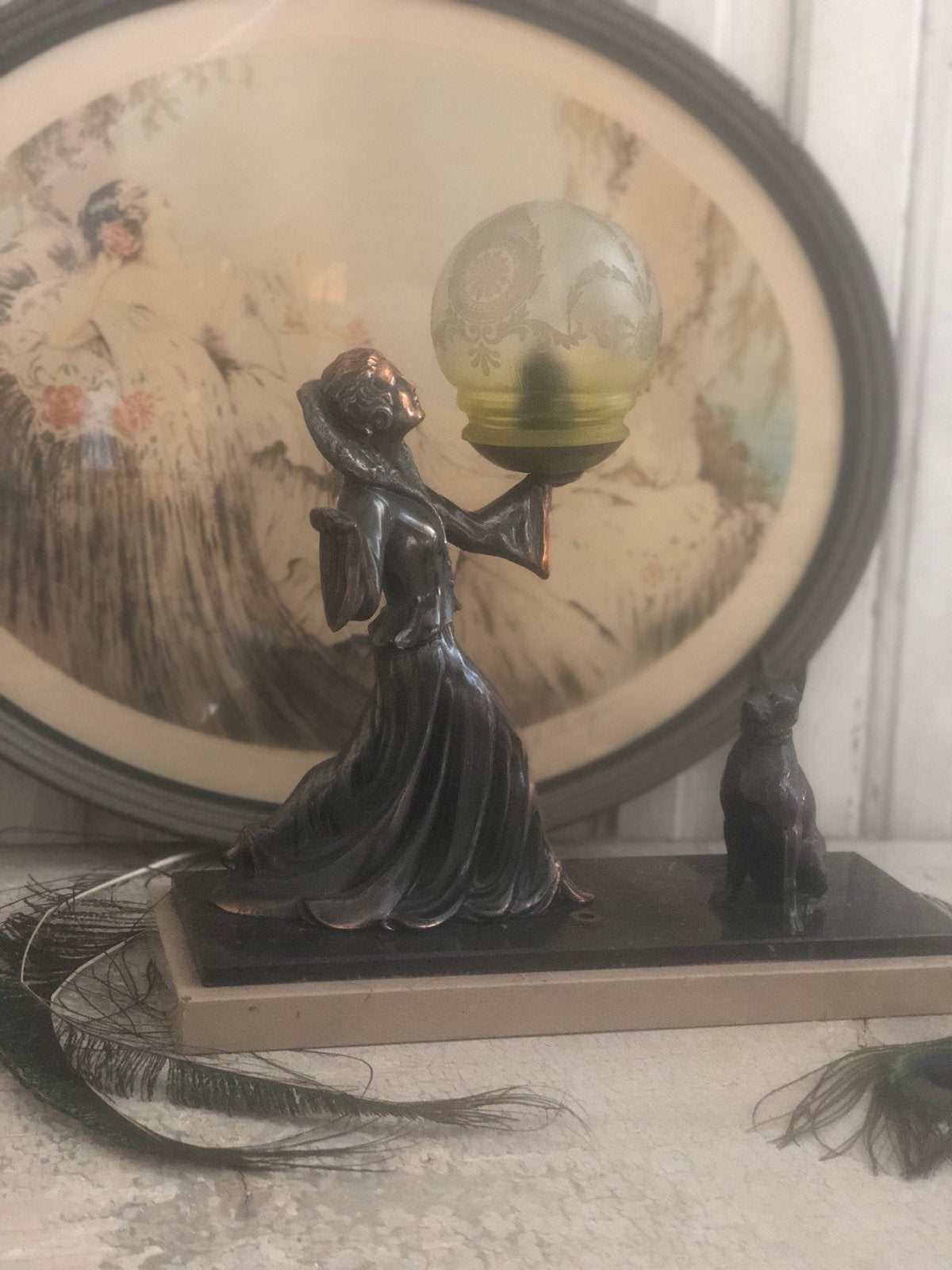 Art nouveau lamp/ antiek franse schemerlamp, Ophalen of Verzenden