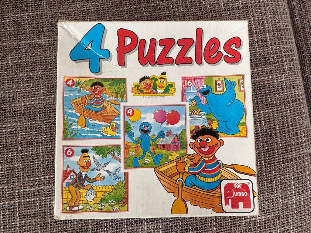 Jumbo Sesamstraat 4 Puzzels - Vintage, Ophalen of Verzenden, 10 tot 50 stukjes, Gebruikt, 2 tot 4 jaar