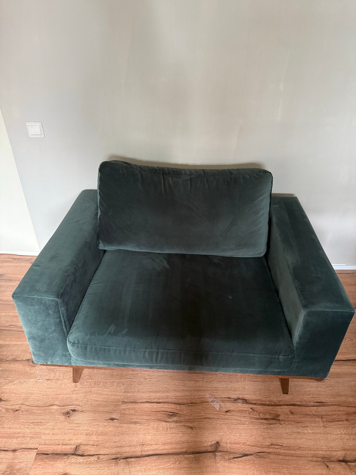 Comfortabele donkergroene velvet velours fauteuil, Ophalen of Verzenden, Gebruikt, Stof, 75 tot 100 cm