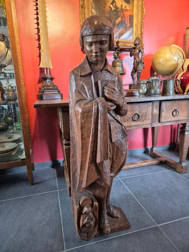 Foto 2 van Antiek houten beeld, religieus christelijk