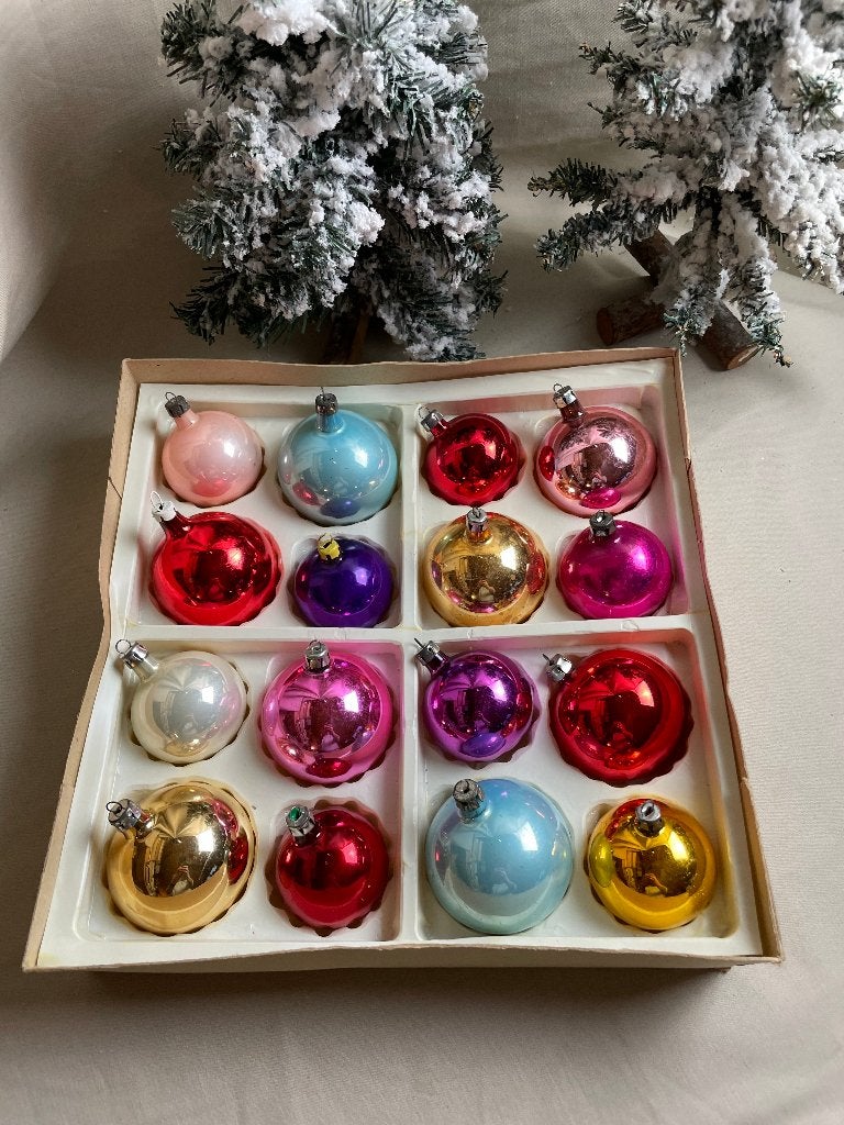 Oude gekleurde uni kerstballen, Ophalen of Verzenden, Gebruikt
