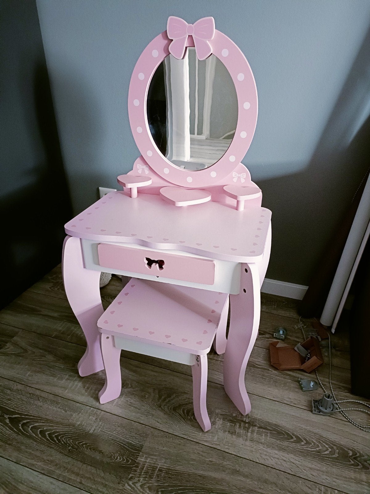 Roze Make-up Tafel voor Meisjes met Krukje, Huis en Inrichting, Tafels | Kaptafels, Ophalen, Minder dan 50 cm, Zo goed als nieuw
