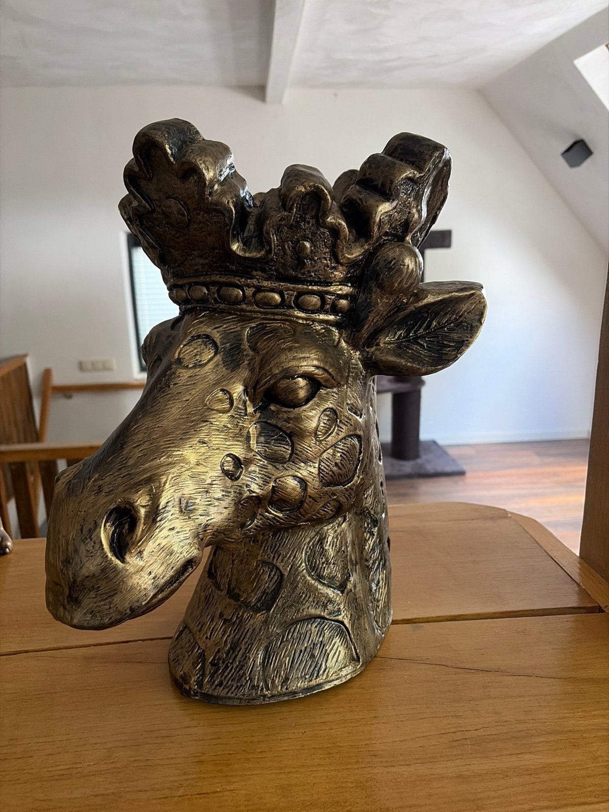 Gouden Giraffe Beeld met Kroon - Uniek Decoratiestuk, Ophalen, Vintage, Overige materialen, Zo goed als nieuw