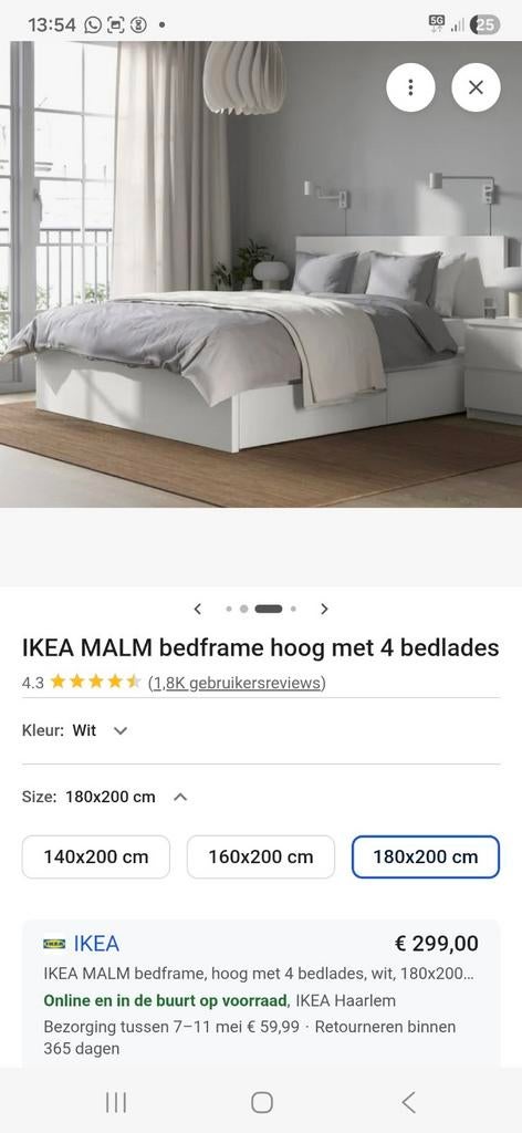 Gebruikt bed frame met 4 lades. Heel netjes, Huis en Inrichting, Slaapkamer | Bedden, Gebruikt, Wit, Tweepersoons, Ophalen of Verzenden