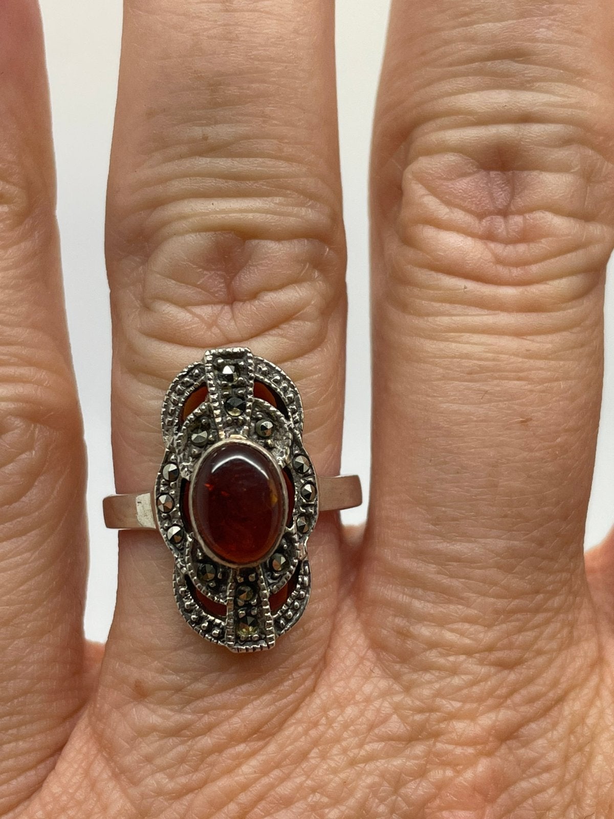 G303 Prachtige vintage zilveren ring maat 18, Ophalen of Verzenden, Zilver, Ring, Met edelsteen