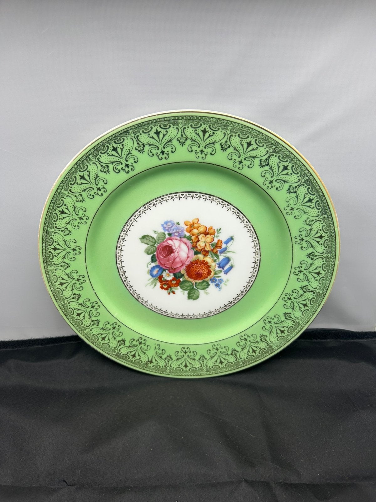 Antiek porseleinen bord groen goud - Thomas Bavaria retro, Ophalen