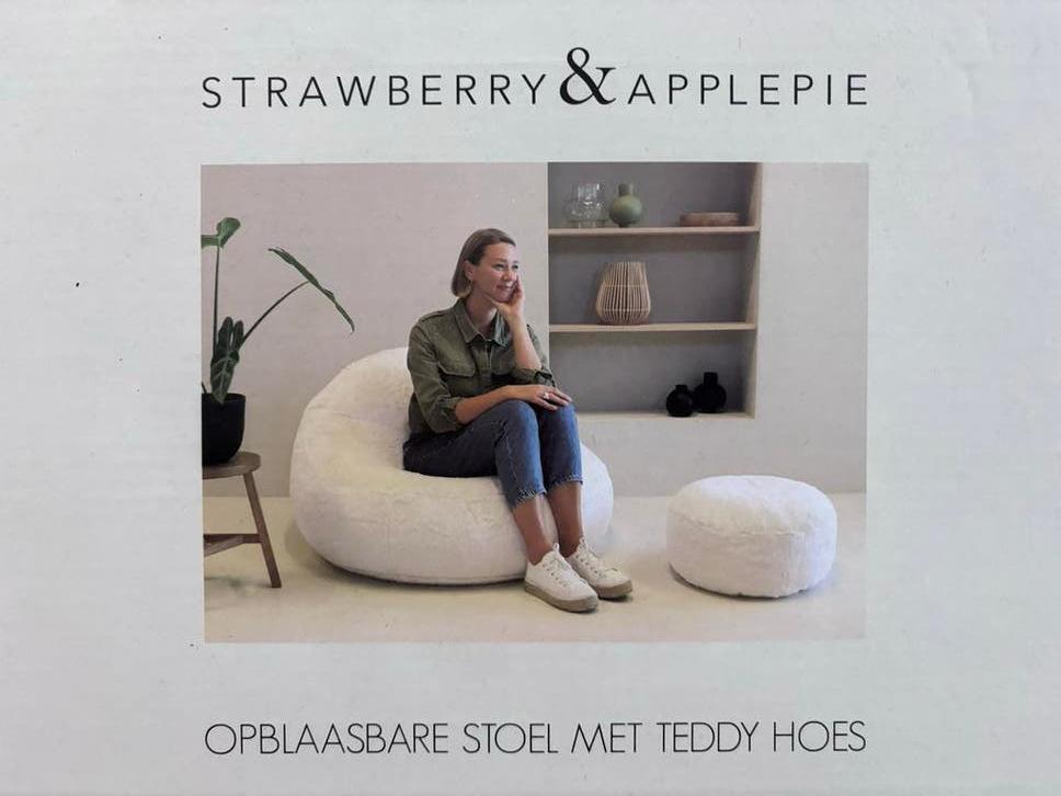 Strawberry & Applepie Opblaasbare Stoel met Teddy Hoes, Huis en Inrichting, Zitzakken, Ophalen of Verzenden, Nieuw, Beige, Zitzakstoel