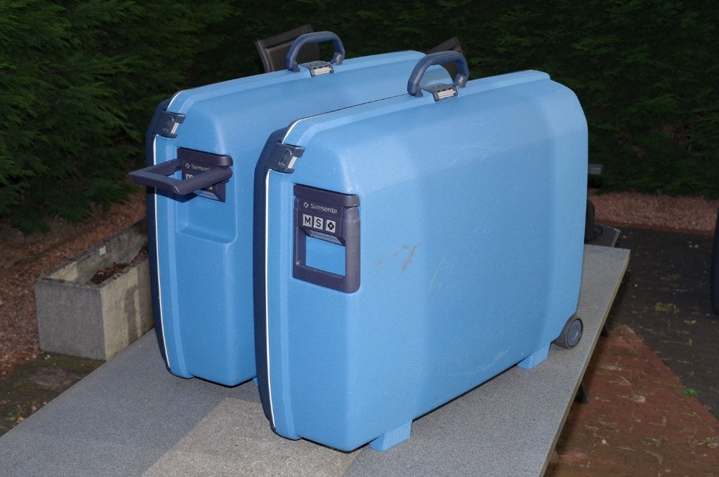 2x Samsonite hardcase reiskoffer blauw 75x57x23cm groot, Gebruikt, Hard kunststof, 70 cm of meer, 55 cm of meer