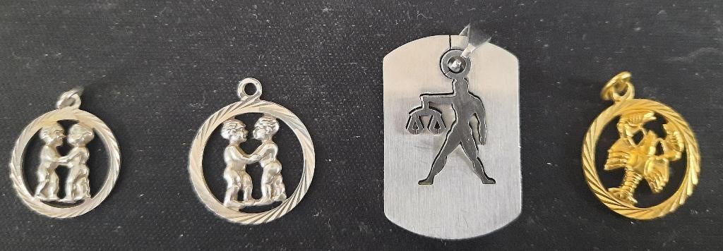 4 sterrenbeeld hangers o.a. zilver en doublé, Gebruikt, Ophalen of Verzenden, Kruis of Symbool, Zilver