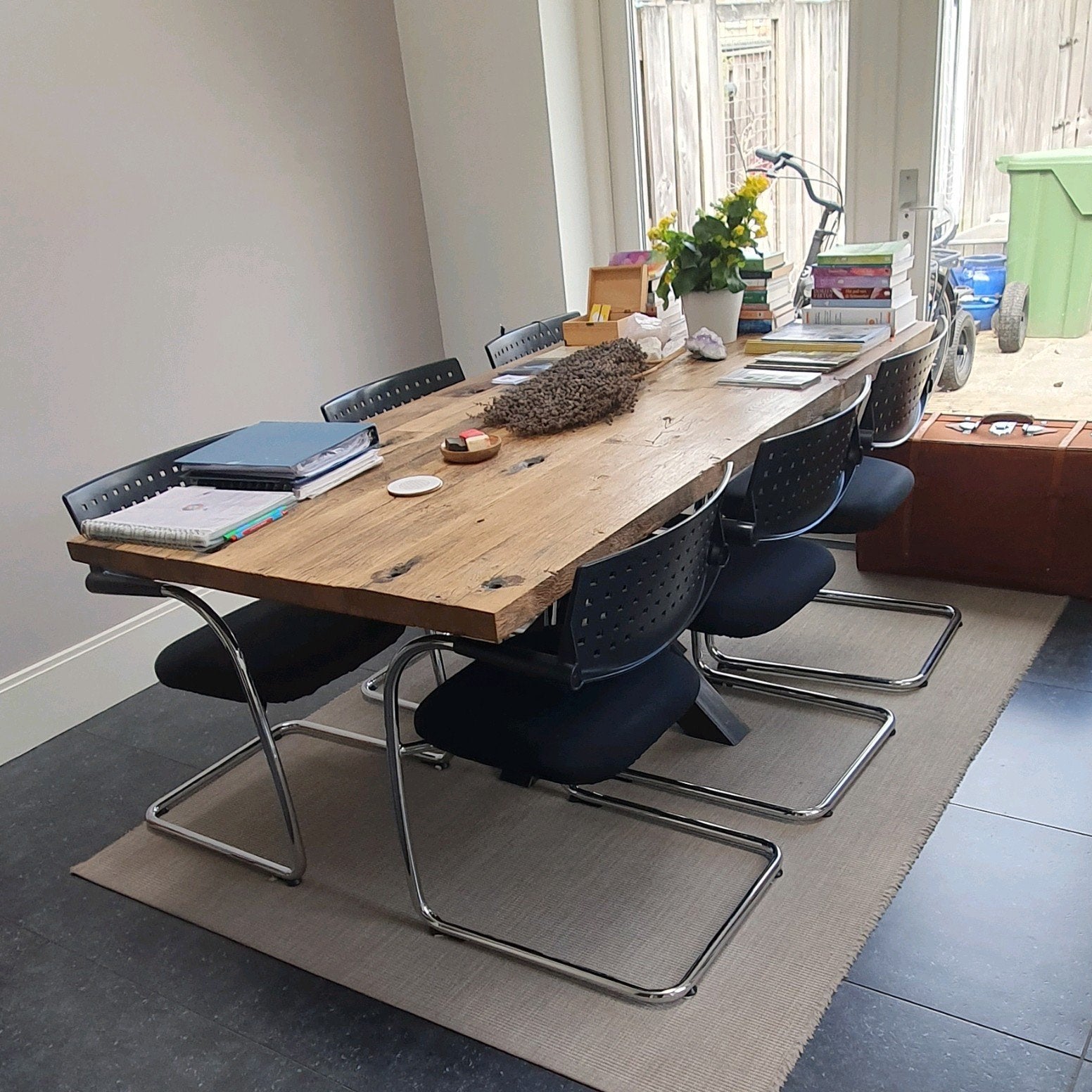 spoor/treinbielzen eikenhouten tafel, Ophalen, 150 tot 200 cm, Eikenhout, 200 cm of meer