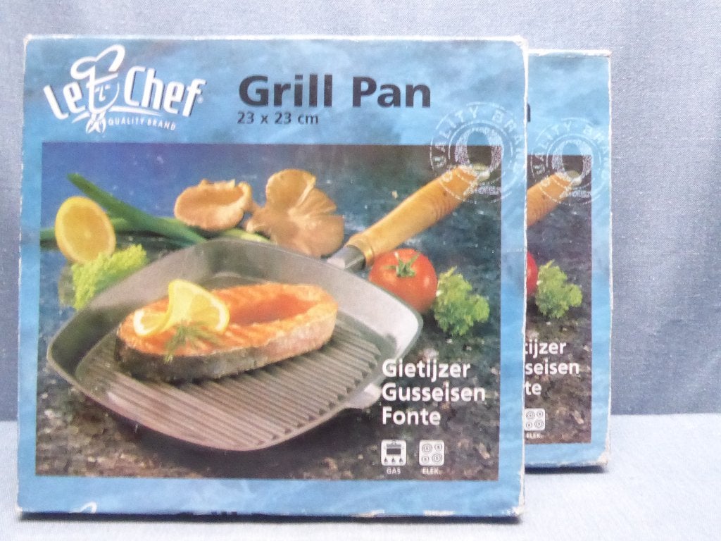 Le chef | grill pan | 23x23 cm | gietijzer | nieuw, Ophalen of Verzenden, Nieuw, Gietijzer, Overige merken