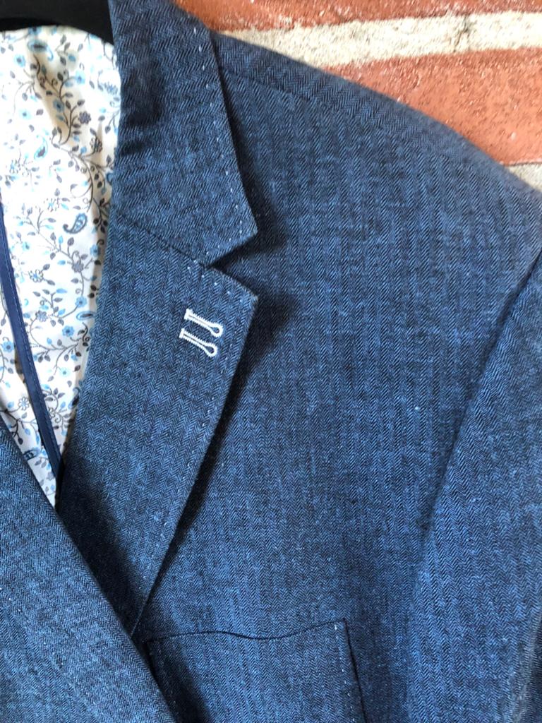 NILS Heren Linnen Blazer Mt 58 Blauw met elleboogstukken, Ophalen of Verzenden, Zo goed als nieuw, Maat 56/58 (XL), Blauw