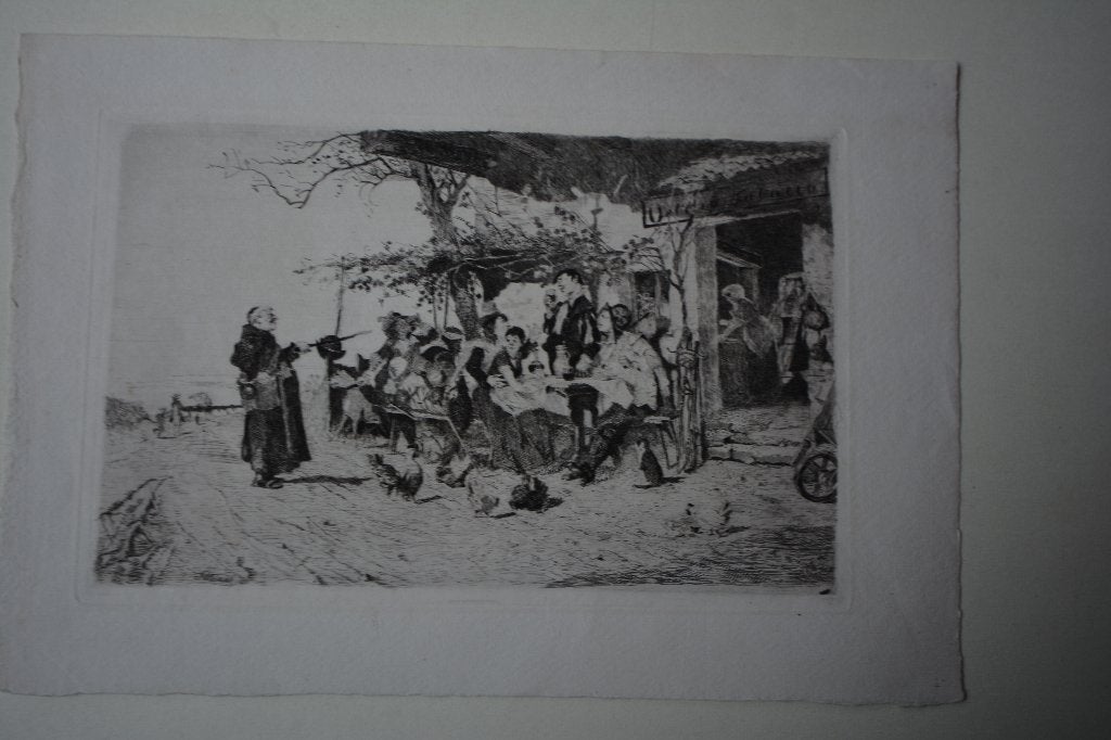 Puteani Friedrich Originele Ets 1881 Osteria Tabacco It. K46, Antiek en Kunst, Dagelijks leven, 1800 - 1899, 15 cm, Verzenden
