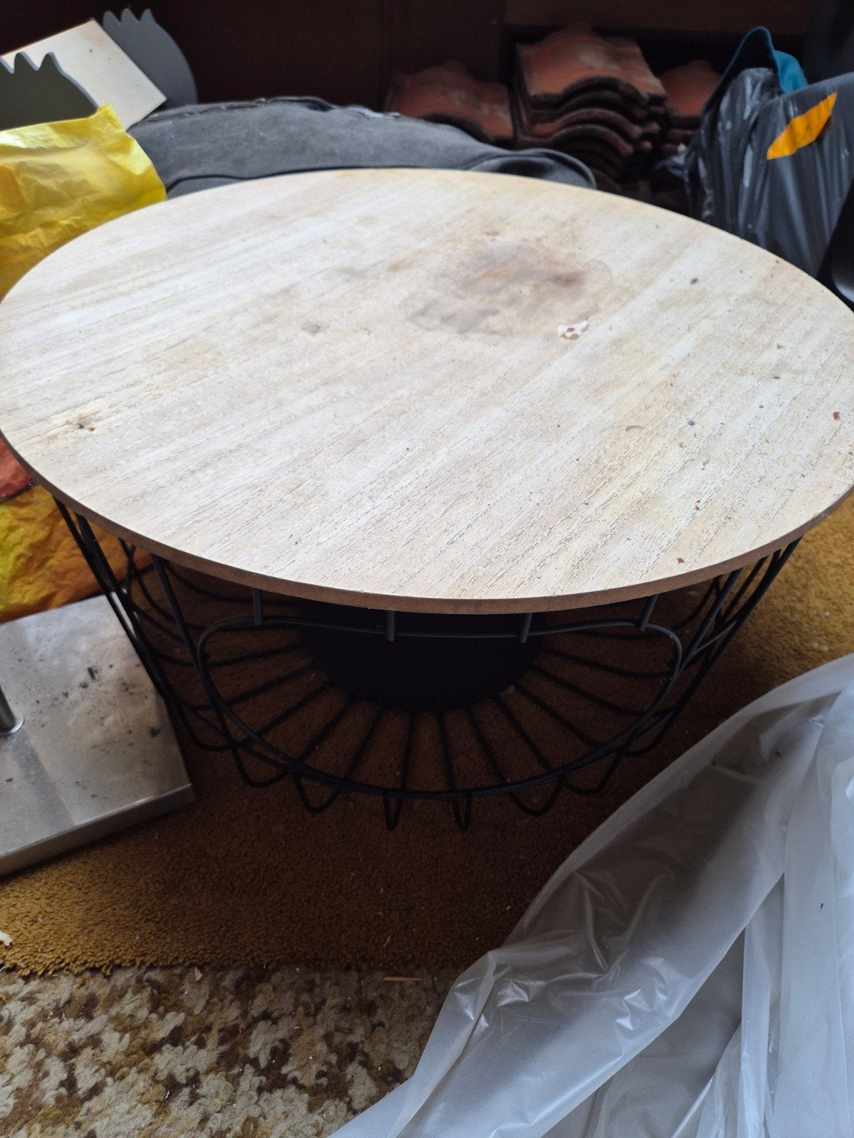 Bijzettafel met opbergruimte, Gebruikt, Metaal of Aluminium, Rond, Ophalen