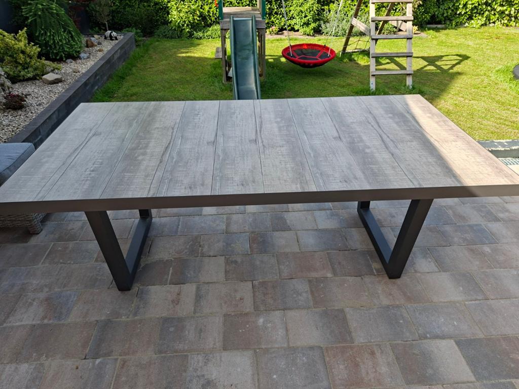 Tuintafel met keramisch blad in houtlook, Ophalen, Gebruikt, Rechthoekig, Overige materialen