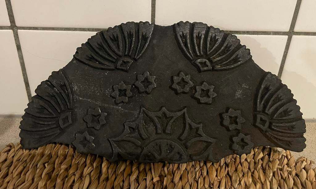 Prachtige grote oude houten batik stenpel India hout, Ophalen of Verzenden, Zo goed als nieuw, Houten stempel