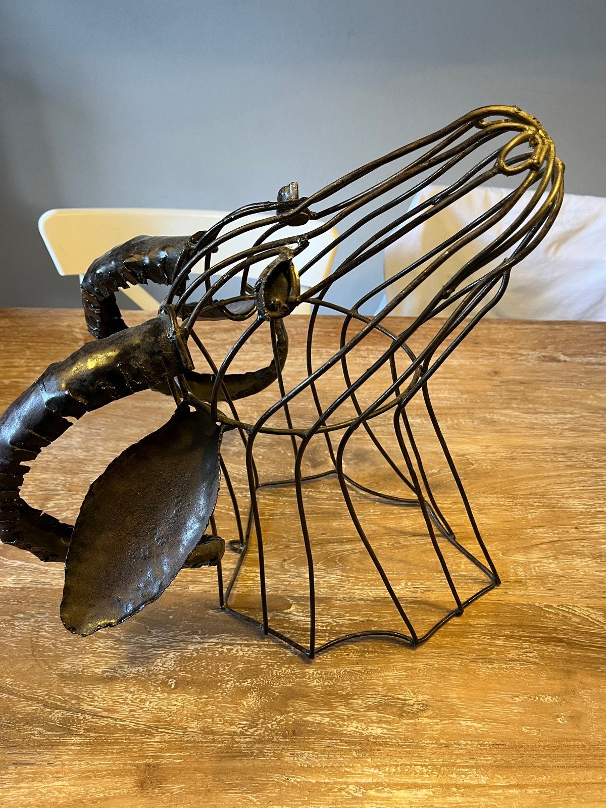 Unieke metalen ramskop sculptuur - Draadwerk en plaatmetaal, Ophalen, 20 - 50 cm, Beeld, Bruin