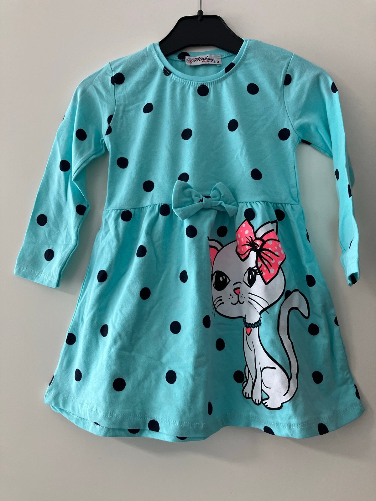 Leuke jurk met stippen en kattenprint Maat 92/98 (2-3 jaar), Ophalen of Verzenden, Zo goed als nieuw, Meisje, Jurk of Rok