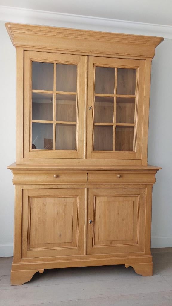 VITRINEKAST - FRANSE EIK - MASSIEF HOUT - TOP KWALITEIT, Huis en Inrichting, Kasten | Vitrinekasten, Glas, 200 cm of meer, Zo goed als nieuw