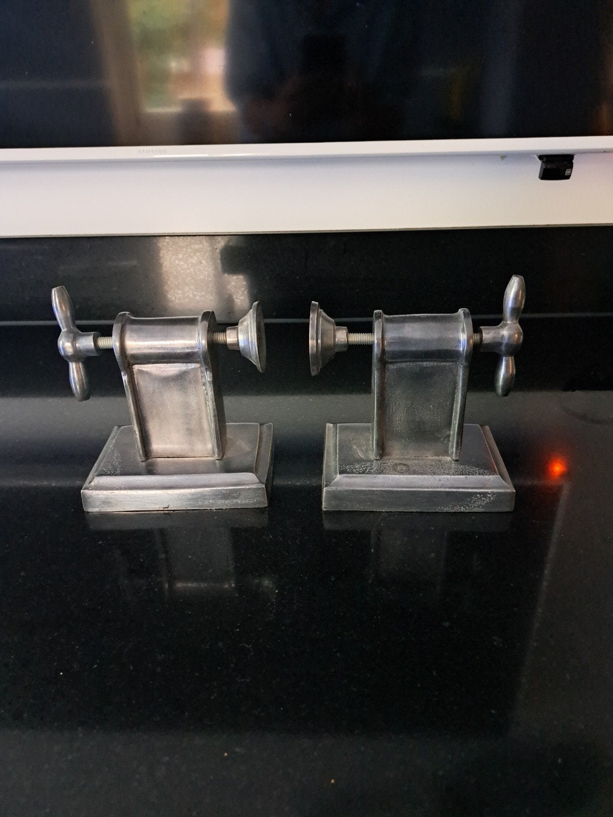 set metalen boekensteunen, Ophalen, Zo goed als nieuw, Grijs, Metaal