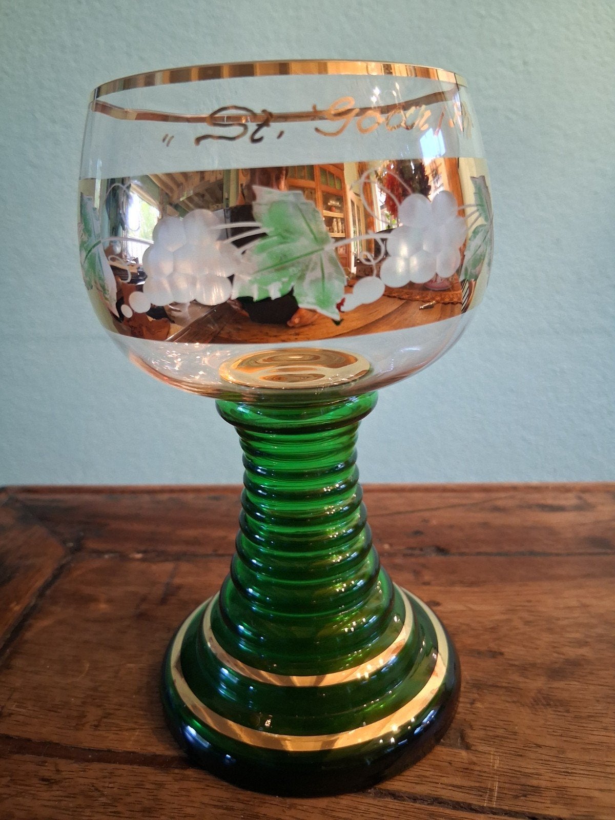 Antiek Roemer wijnglas met druiven en gouden rand, Antiek en Kunst, Antiek | Glas en Kristal, Ophalen of Verzenden