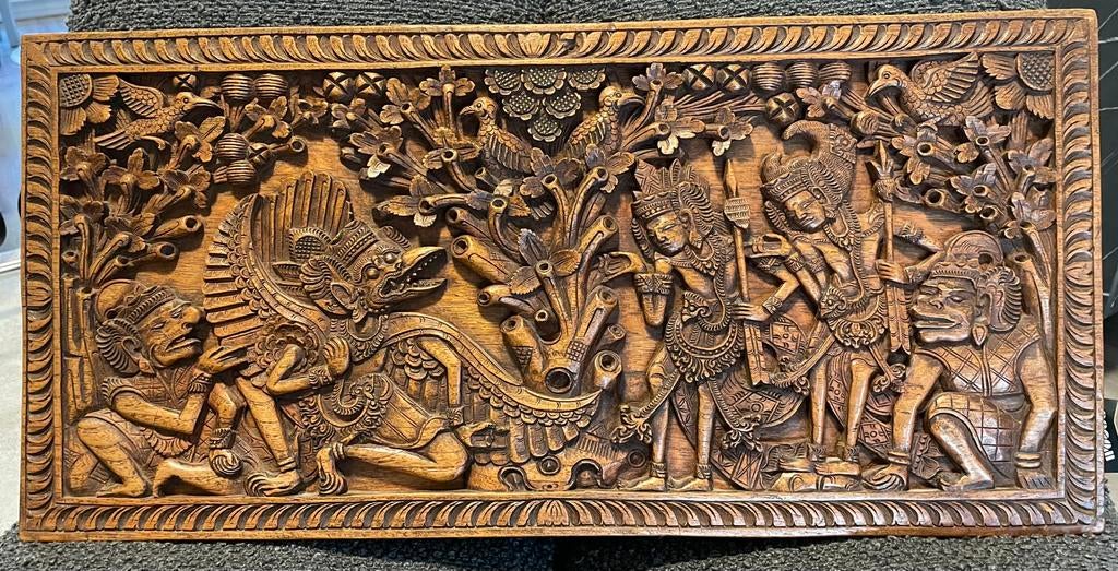 Bali Art Deco Houtsnijwerk Beeld wandpaneel, Antiek en Kunst, Verzenden