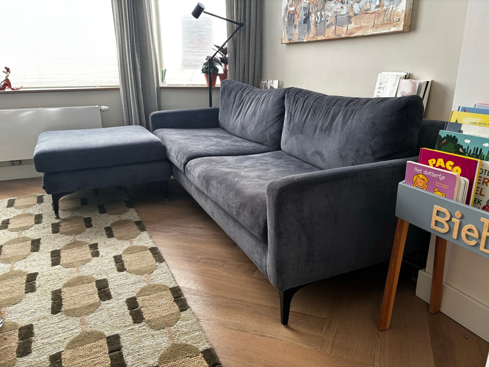 Ribfluwelen bank sofacompany stalen pootjes en hocker, Huis en Inrichting, Ophalen, Gebruikt, 100 tot 125 cm, Hoekbank