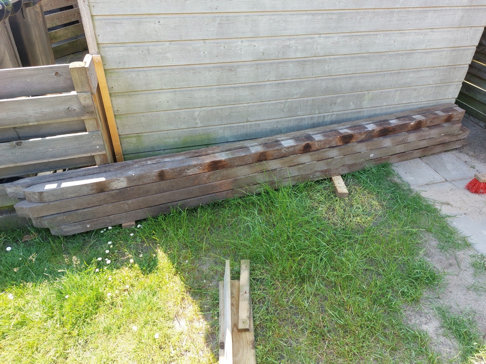 8 hardhouten tuinpalen, Ophalen, Gebruikt, Palen, Hardhout
