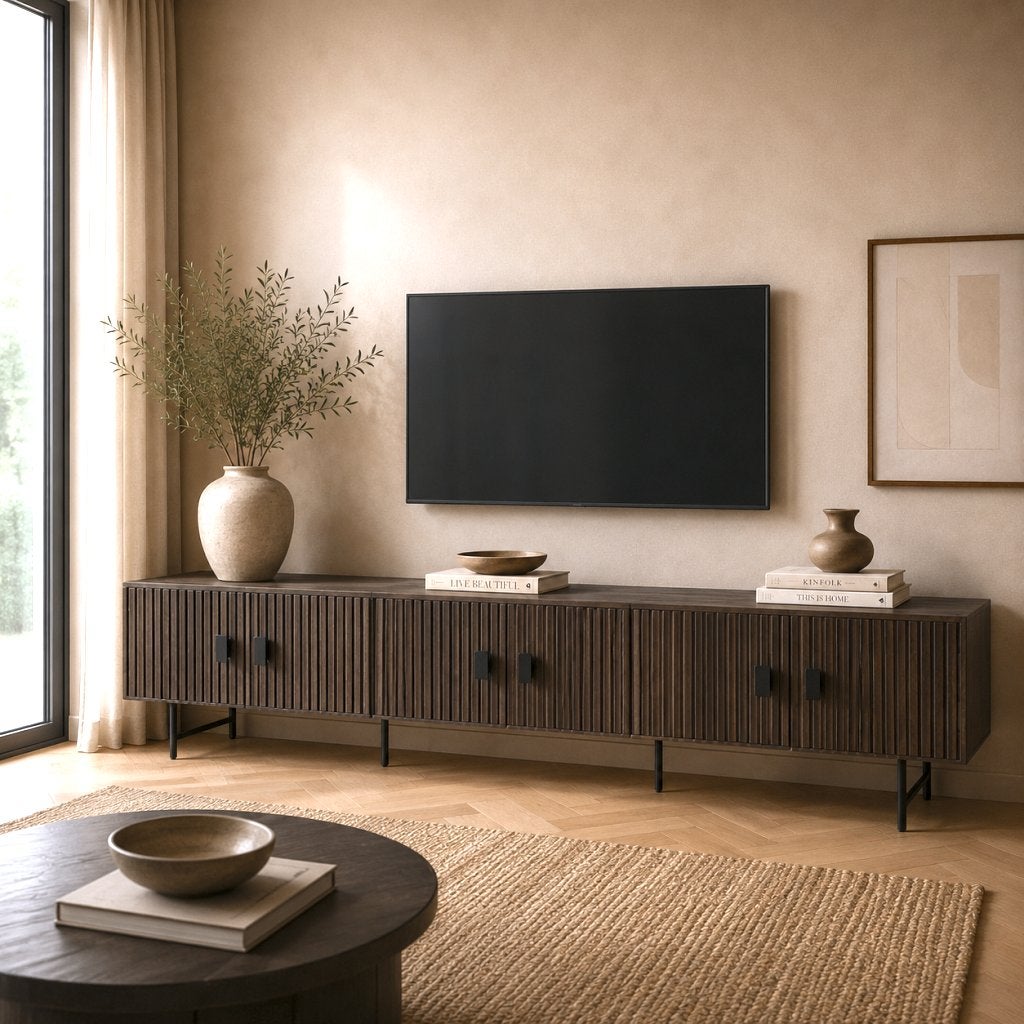 SHOWROOMMODEL Eleonora tv meubel Remi 250x45x56 cm bruinae, Huis en Inrichting, Ophalen, Zo goed als nieuw, Minder dan 100 cm
