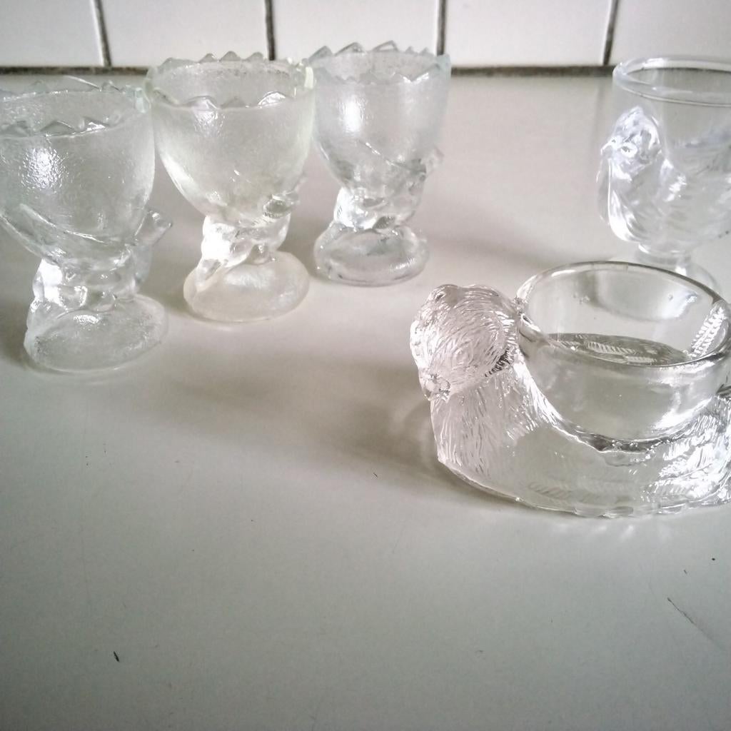 6 glazen eierdopjes, Ophalen of Verzenden