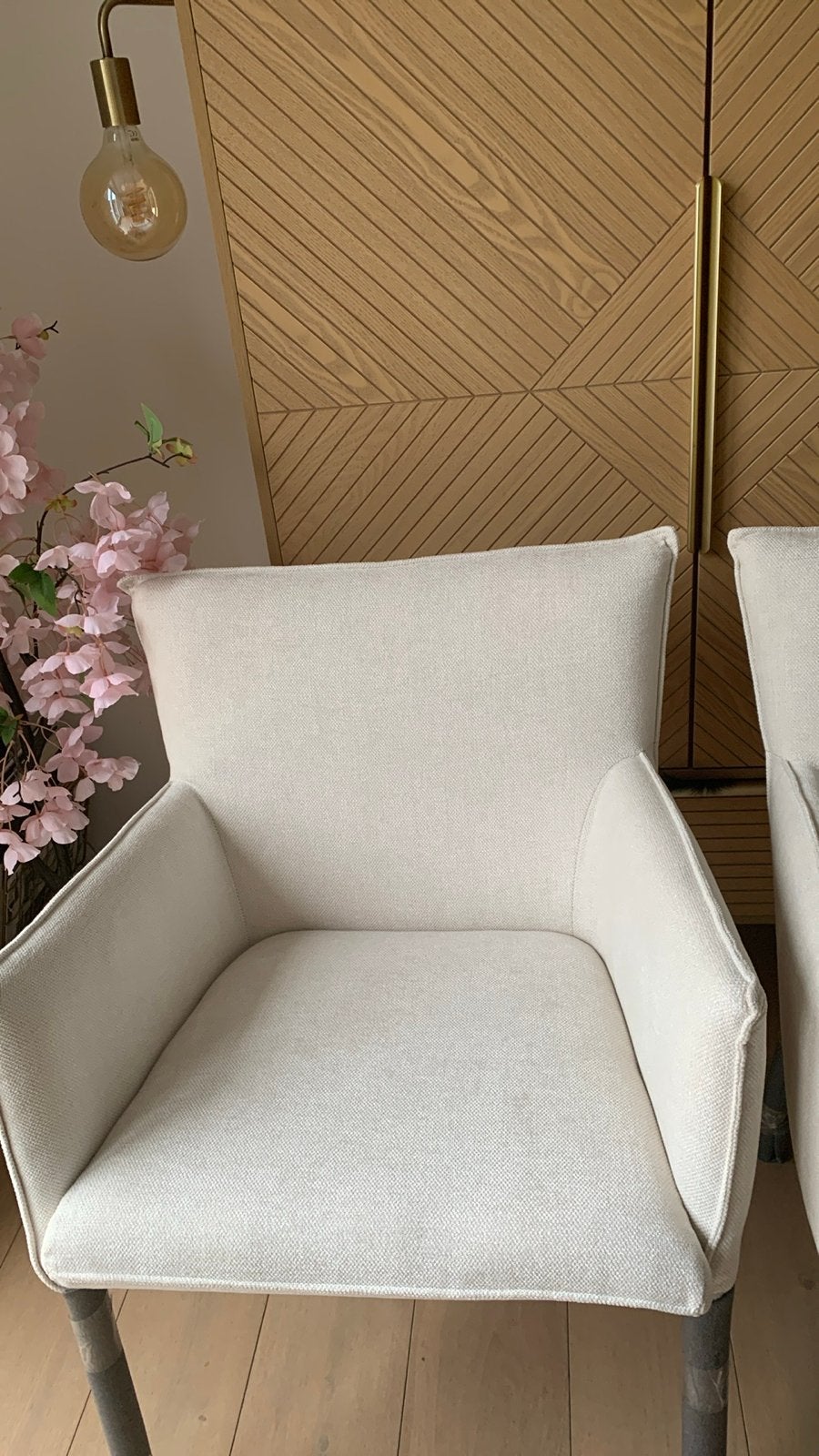 4 Nieuwe Off-White Stoffen Stoelen, Wit, Nieuw, Ophalen of Verzenden, Vier