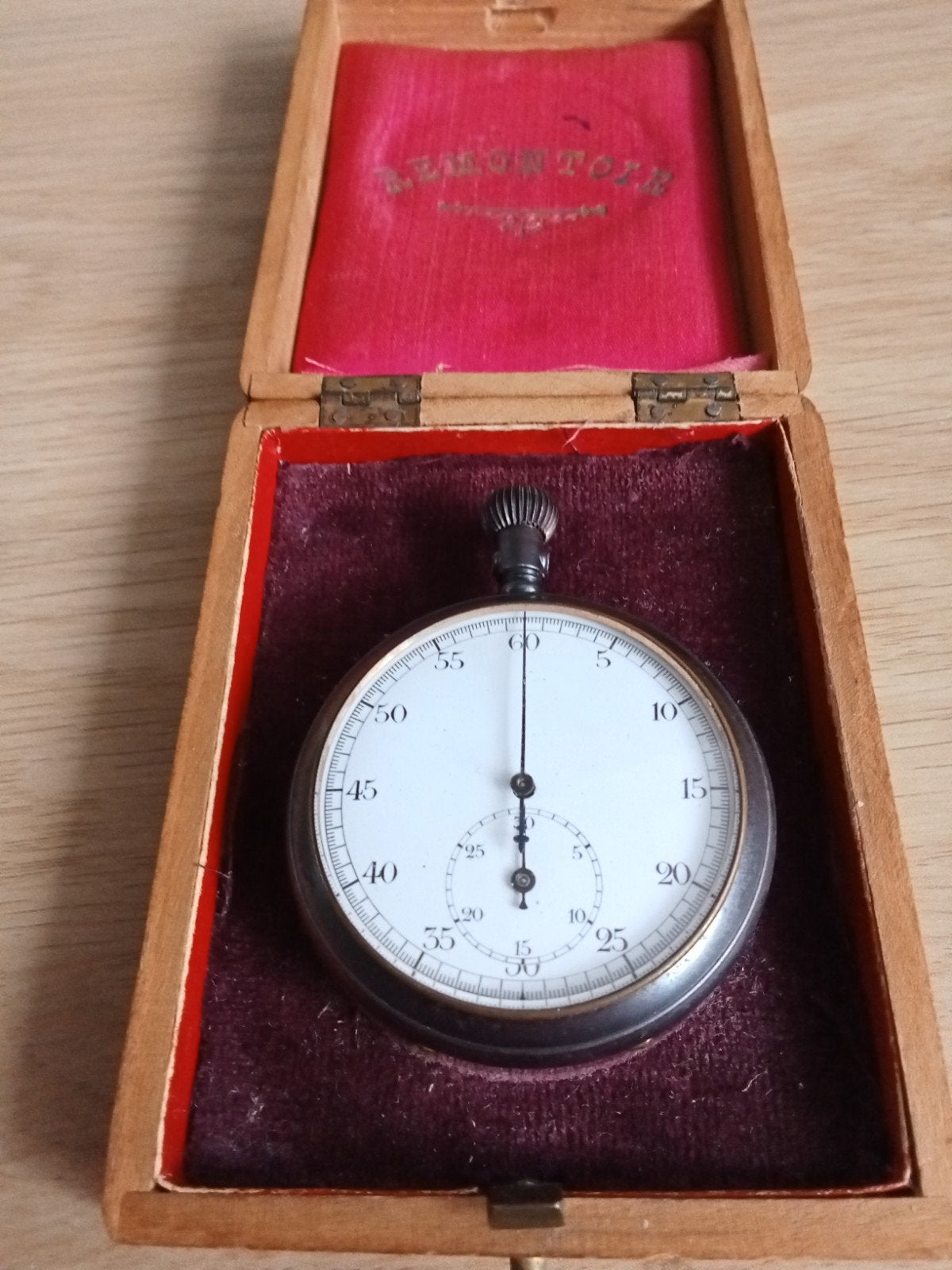 Antieke Remontoir stopwatch in houten doosje, Antiek en Kunst, Ophalen of Verzenden