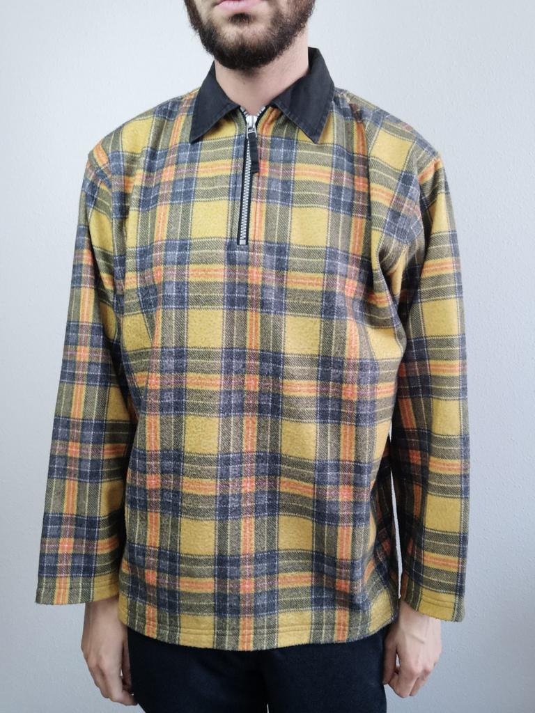 Vintage flannel shirt / overhemd / print / ruit / geel / M, Hgv, Ophalen of Verzenden, Gedragen, Hgv