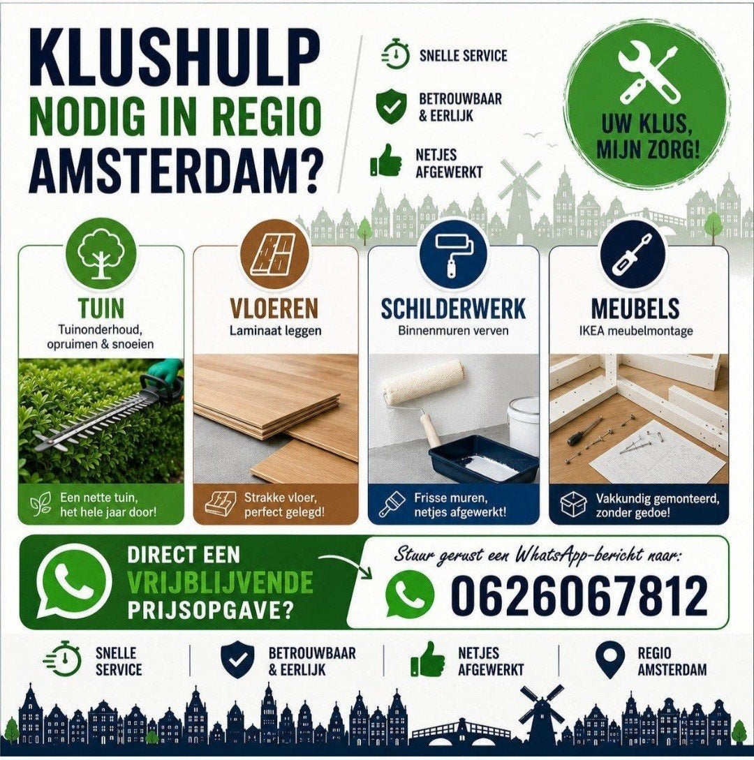 Klusjesman/ Handyman, Tuin en Terras, Ophalen of Verzenden, Nieuw, 20 m² of meer