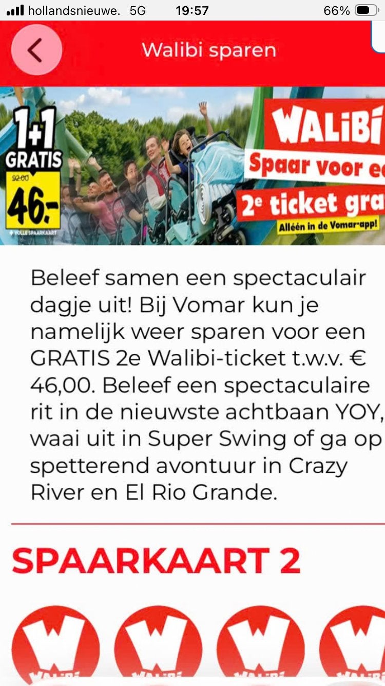 2x Tweede kaartje voor Walibi gratis, Drie personen of meer, Kortingskaart