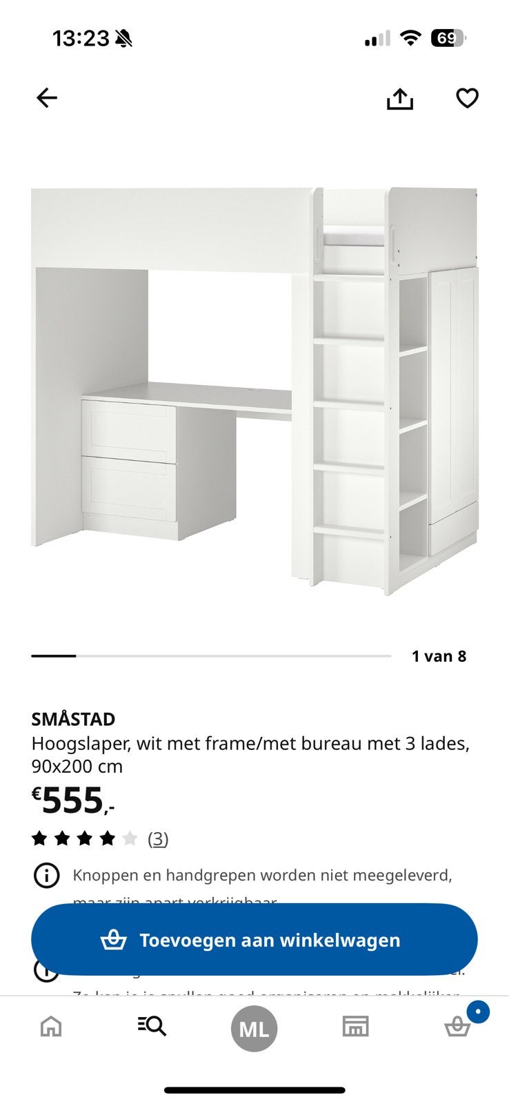 Hoogslaper Smastad Ikea met bureau en kast, Ophalen, Gebruikt, Eenpersoons, 90 cm