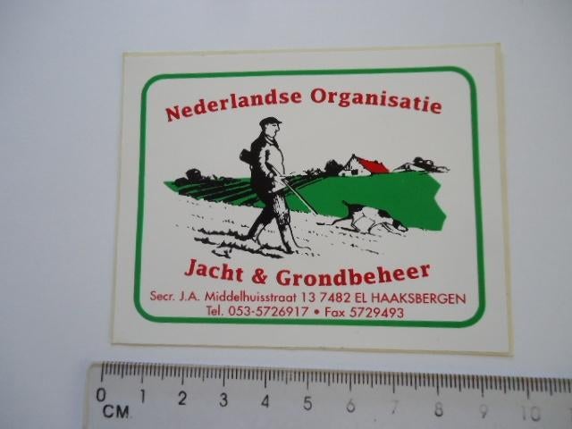 sticker oud Jacht jager grondbeheer haaksbergen wild retro, Verzamelen, Stickers, Verzenden, Zo goed als nieuw, Bedrijf of Vereniging