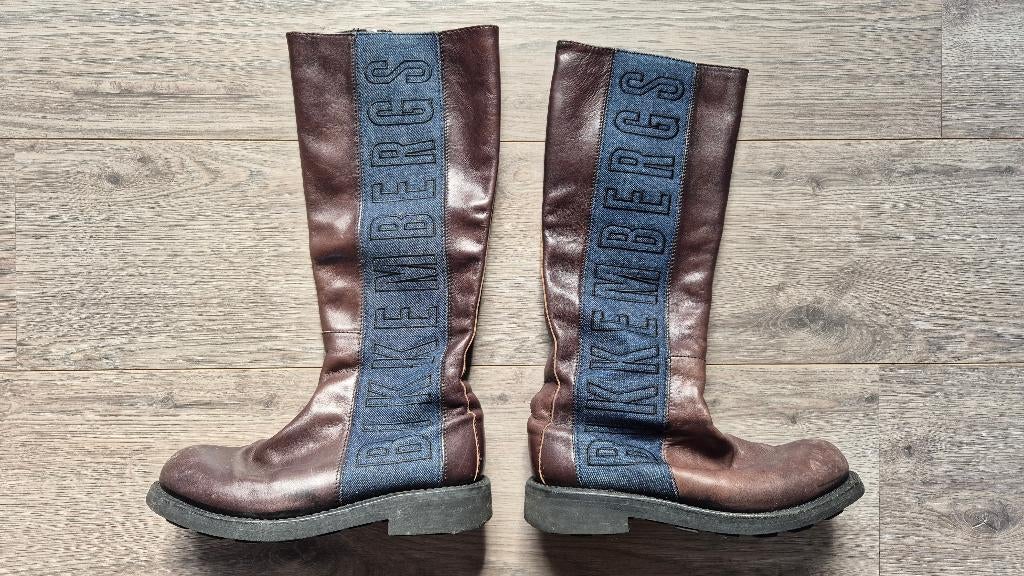 Vintage 90s Y2K bruin leren laarzen Dirk Bikkembergs maat 38, Hoge laarzen, Bruin, Ophalen of Verzenden, Bikkembergs