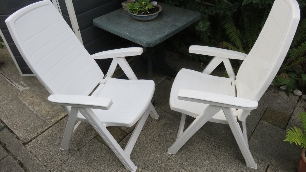 Tuinstoelset. 4xWit en 2xGroen. MOET WEG!, Tuin en Terras, Ophalen, Gebruikt, Kunststof, Inklapbaar