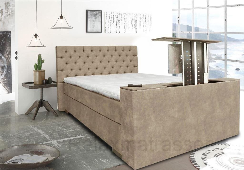 Boxspring Chesterfield met TV Lift set, Verzenden, Nieuw, Tweepersoons, Zwart