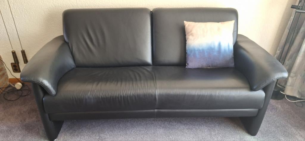 Zwart leren (senioren) 2 en 2,5 zits bankstel, Ophalen, 75 tot 100 cm, 150 tot 200 cm