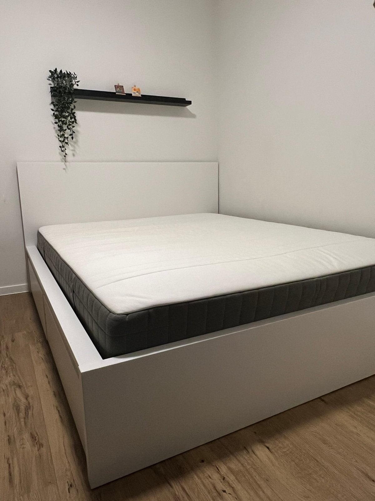 IKEA MALM Bed + LÖNSET Lattenbodem + HÖVÅG Matras 160x200 cm, Ophalen, Wit, Tweepersoons, Zo goed als nieuw