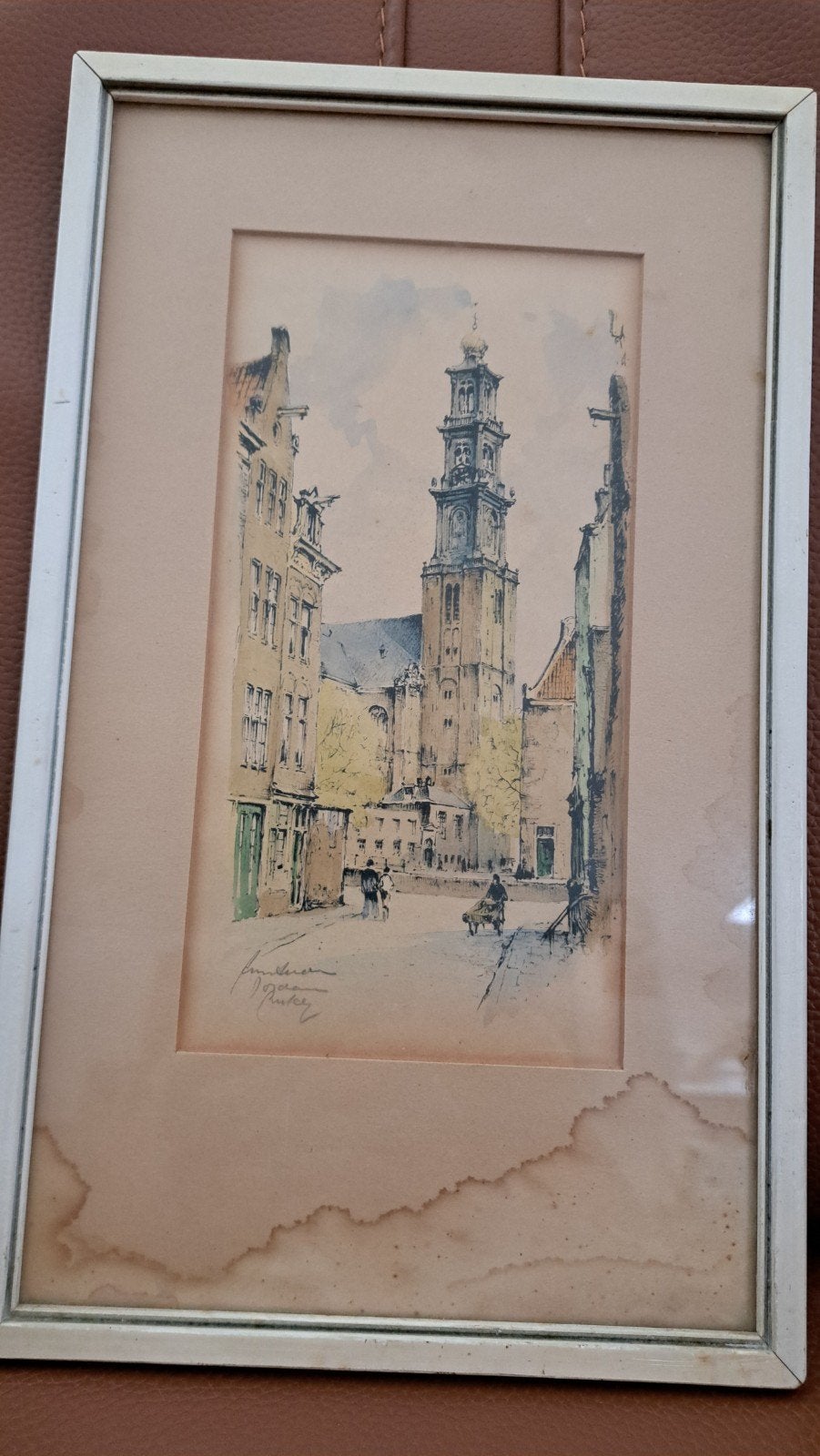 prent,  gesigneerd Amsterdam, Ophalen of Verzenden, Overige typen, Lithografie, Achter glas